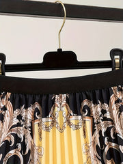  Baroque Print High Rise Pleated Maxi Skirt
