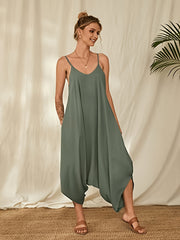 Boho Loose Solid Spaghetti Strap Jumpsuit Casual Sleeveless
