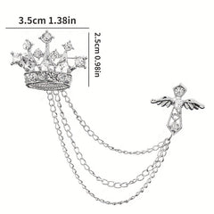 Men's Crystal Cross Crown Chain Tassel Brooch Pin