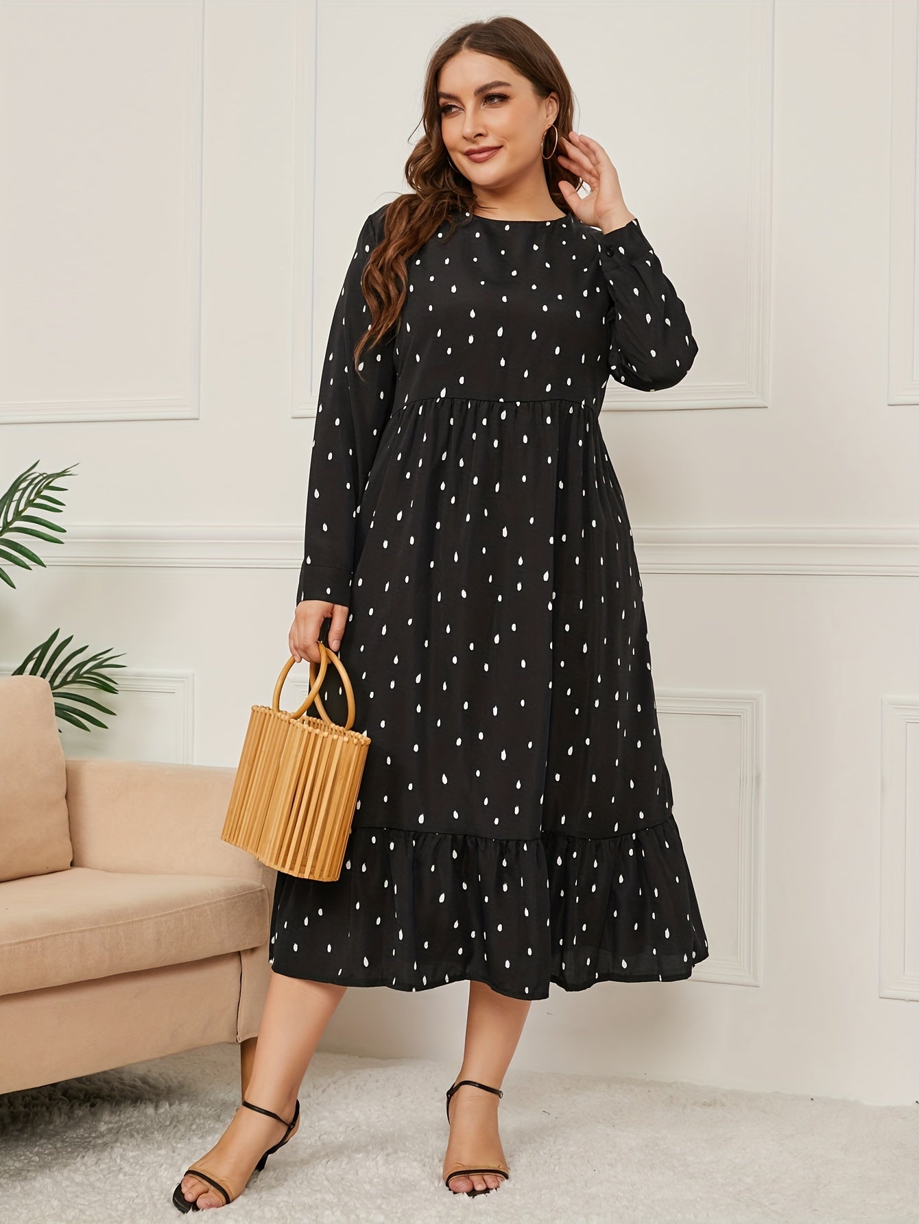  Women's Raindrop Print Long Sleeve Maxi Dress
