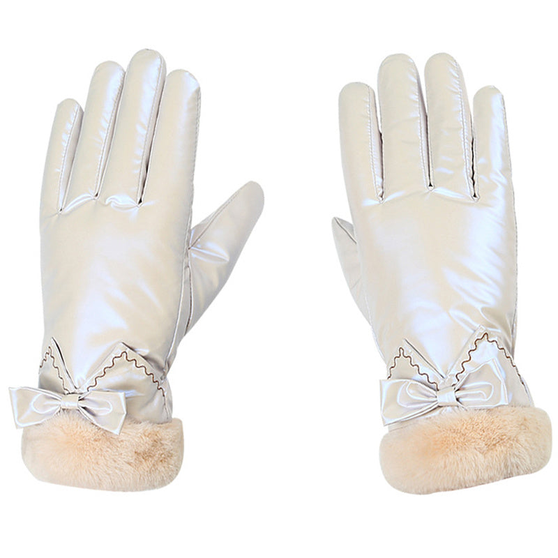 Women's Bowknot Winter Gloves Waterproof Warm Touch Screen Ski Motorcycle Gloves