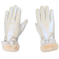 Women's Bowknot Winter Gloves Waterproof Warm Touch Screen Ski Motorcycle Gloves