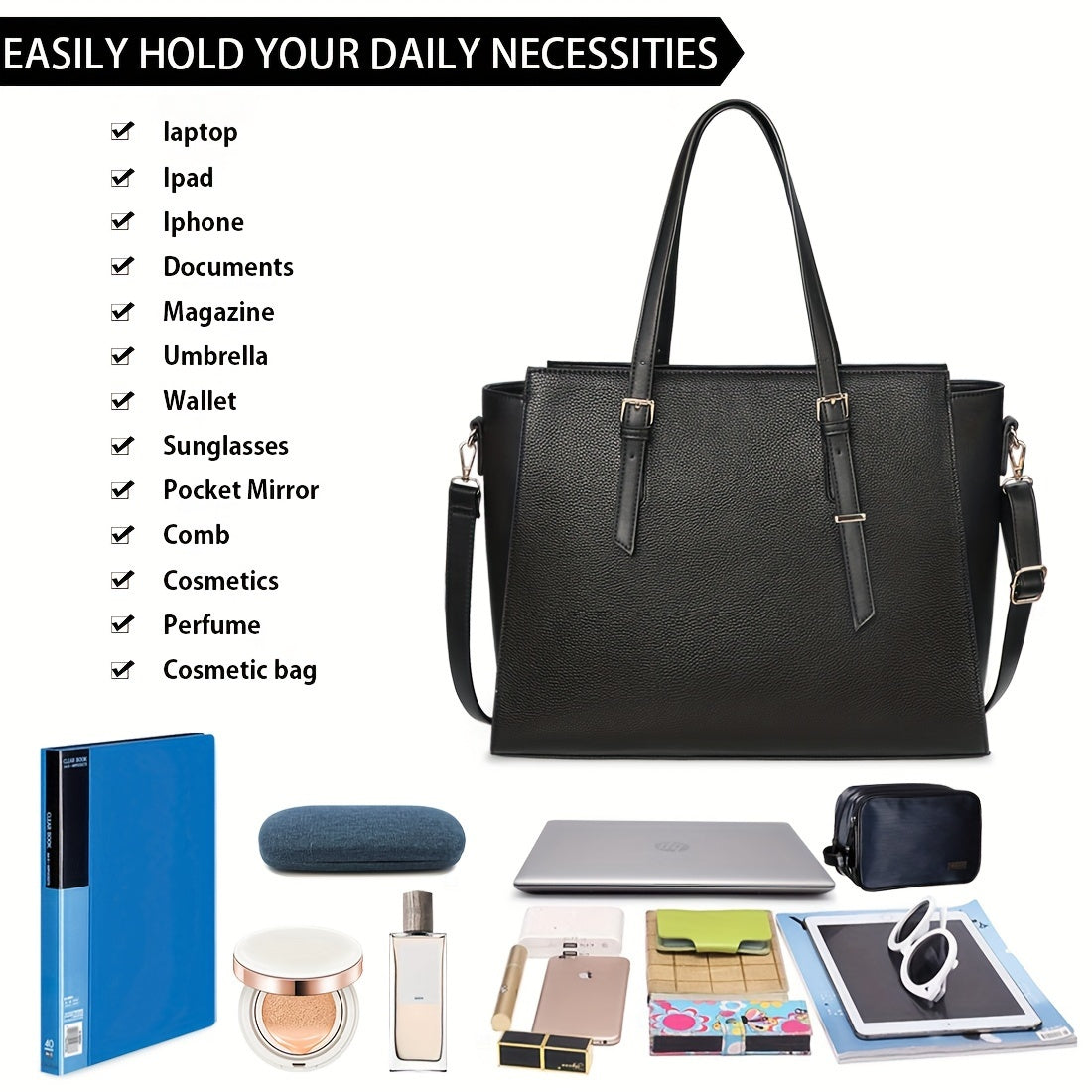 Waterproof Tote Bag With Laptop Compartment & Shoulder Strap