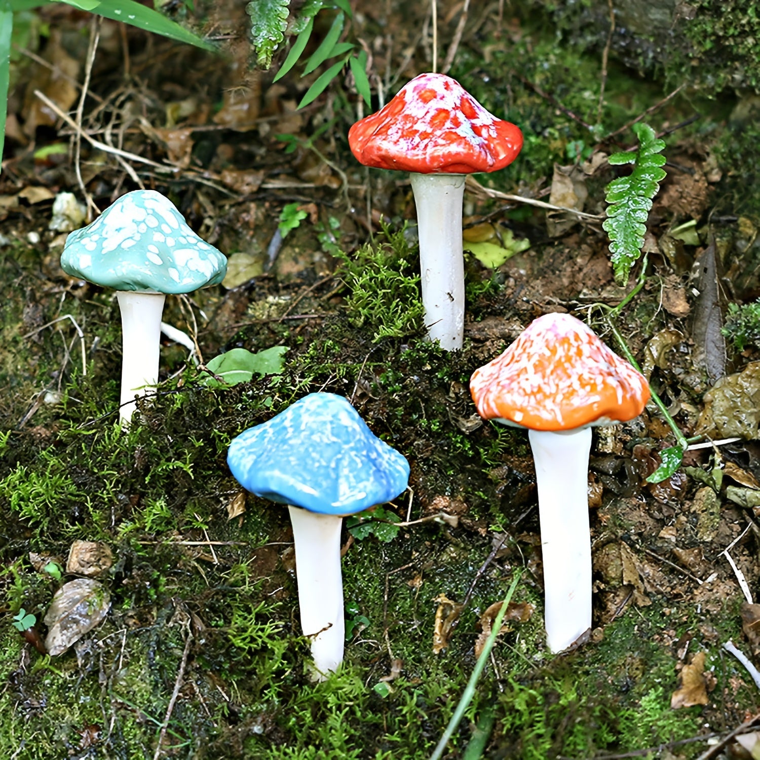 4pcs Mushroom Yard Decor Ceramic Mushroom Garden Statue Fairy Garden Stakes