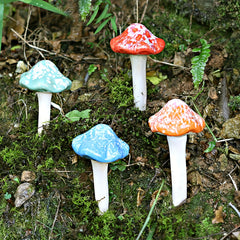 4pcs Mushroom Yard Decor Ceramic Mushroom Garden Statue Fairy Garden Stakes
