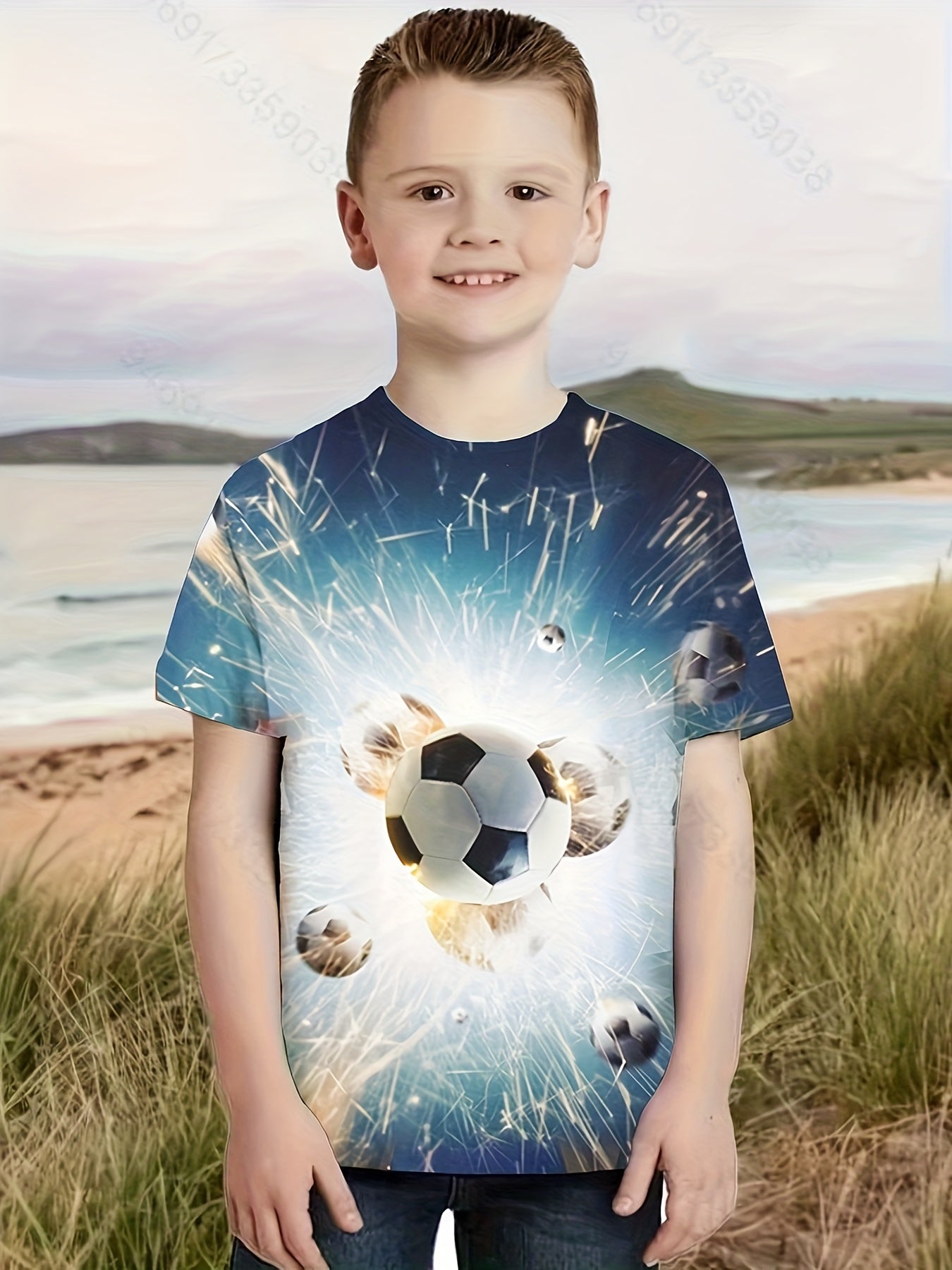 Flying Football 3D T Shirt Kids Short Sleeve Summer Tops