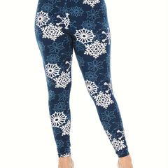  Snowflake Print High-Rise Leggings