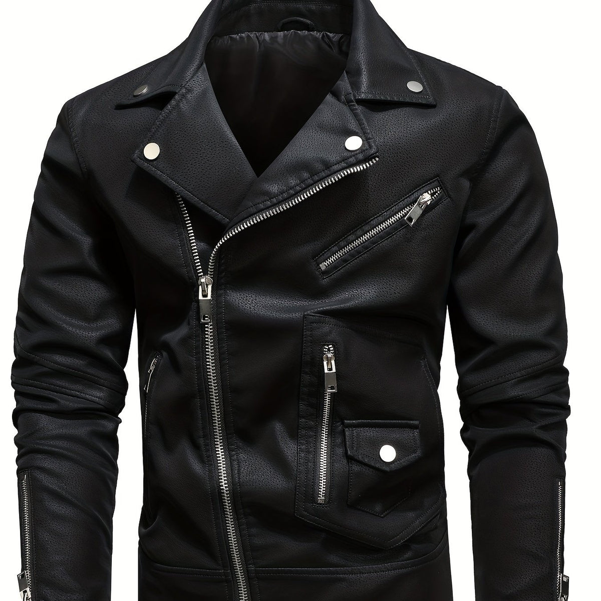 Men's PU Leather Lapel Thermal Jacket for Fall and Winter Outdoor Activities