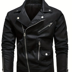 Men's PU Leather Lapel Thermal Jacket for Fall and Winter Outdoor Activities