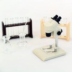 10pcs Mini Dollhouse Science Lab Set Microscope Test Tubes - Plastic Wood Glass