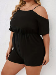  Cold Shoulder Short Sleeve Jumpsuit Medium Stretch