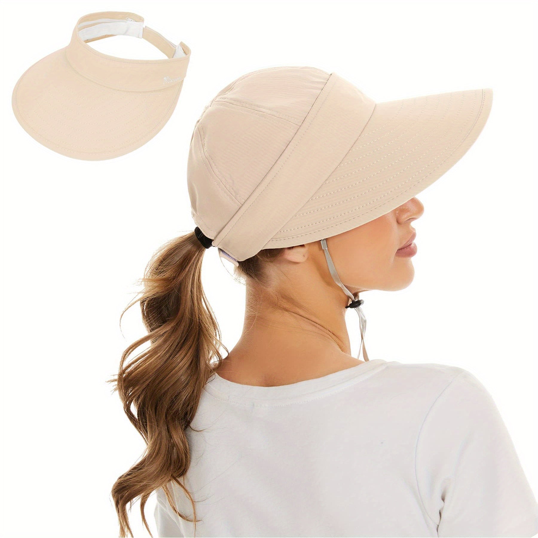 Womens 2 In 1 Zip Off Visor Ponytail Sun Hat UV Protection Sports Cap