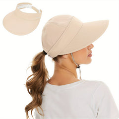 Womens 2 In 1 Zip Off Visor Ponytail Sun Hat UV Protection Sports Cap