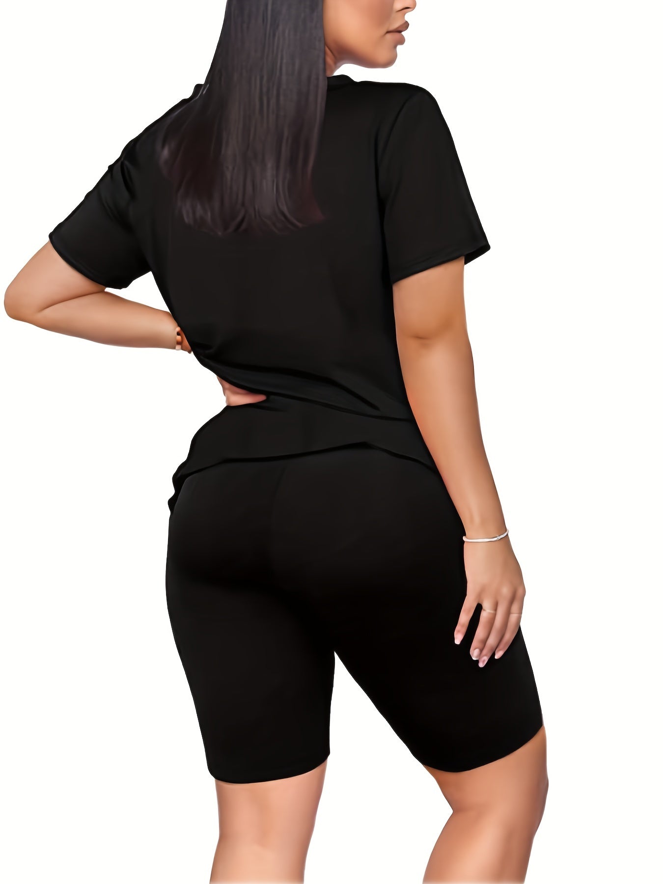 Casual Two piece Set V Neck Tee & Biker Shorts