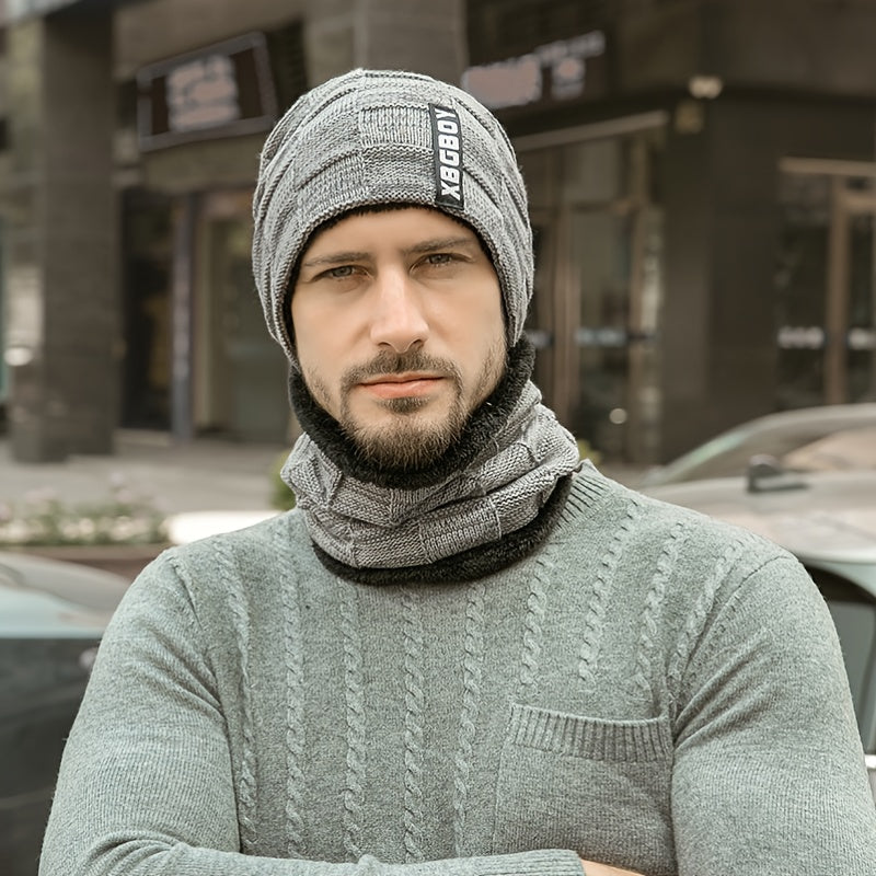 Men's Winter Plush Knitted Beanie Set