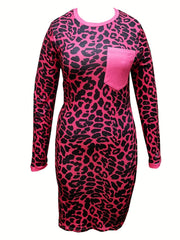  Sexy Leopard Print Long Sleeve Dress With Pockets