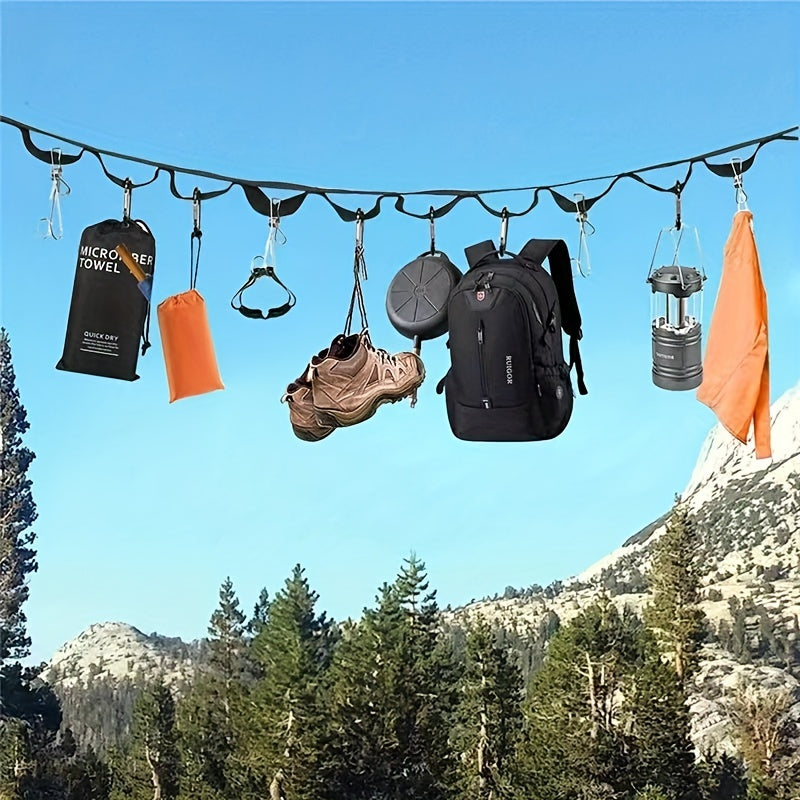 Outdoor Camping Clothesline With 19 Hooks and Mountaineering Buckle