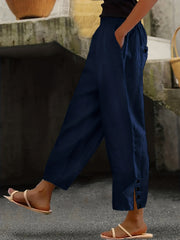  Solid Elastic Ruched Trousers With Pockets