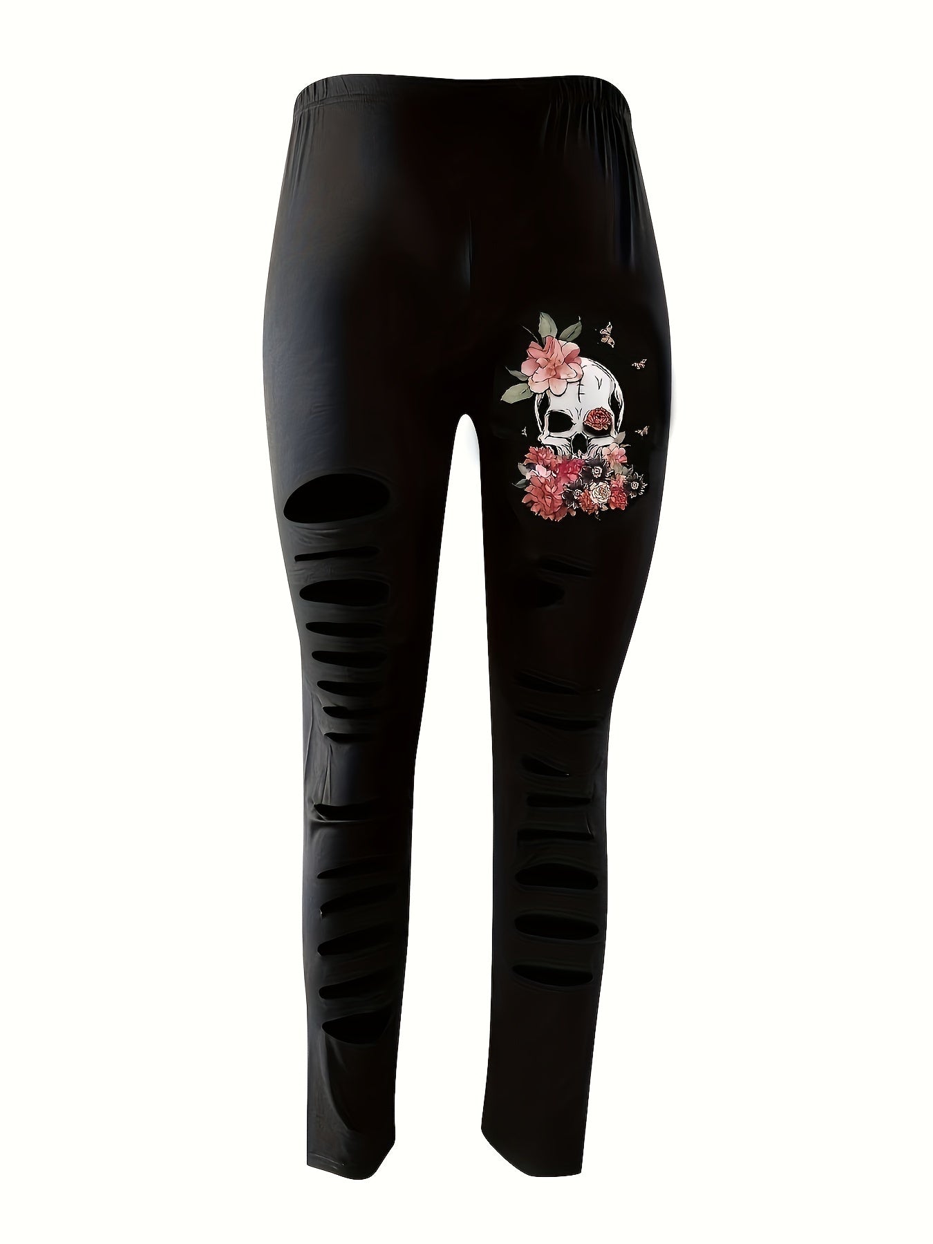 Women's Plus Floral Skull Print Leggings