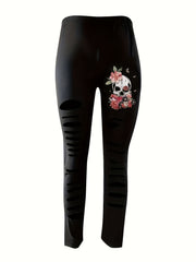 Women's Plus Floral Skull Print Leggings