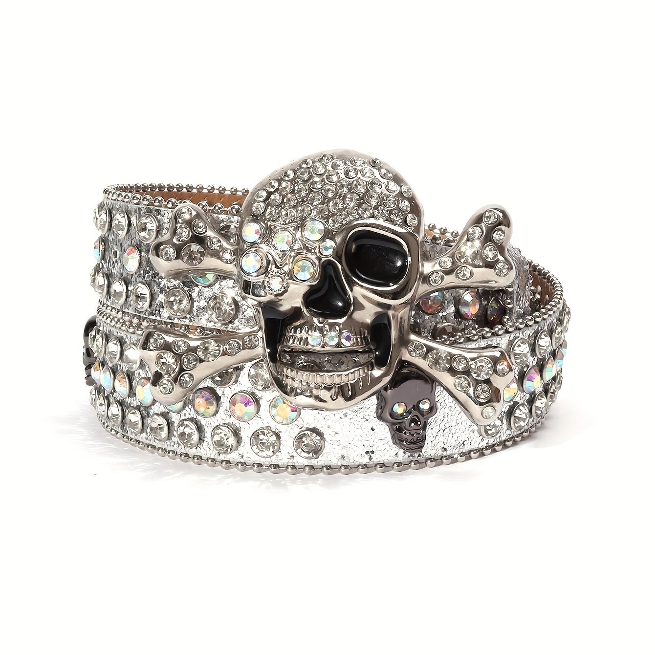 Sparkling Skull Rivet Belt Hip Hop Rhinestone PU Leather Belt