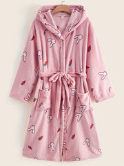  Rabbit & Carrot Print Hooded Bathrobe