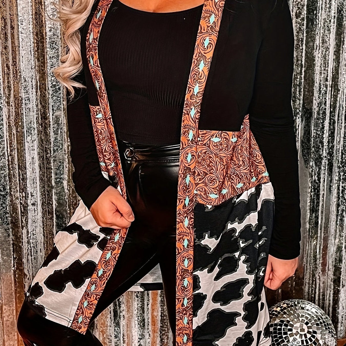  Paisley & Cow Print Long Sleeve Boho Cardigan
