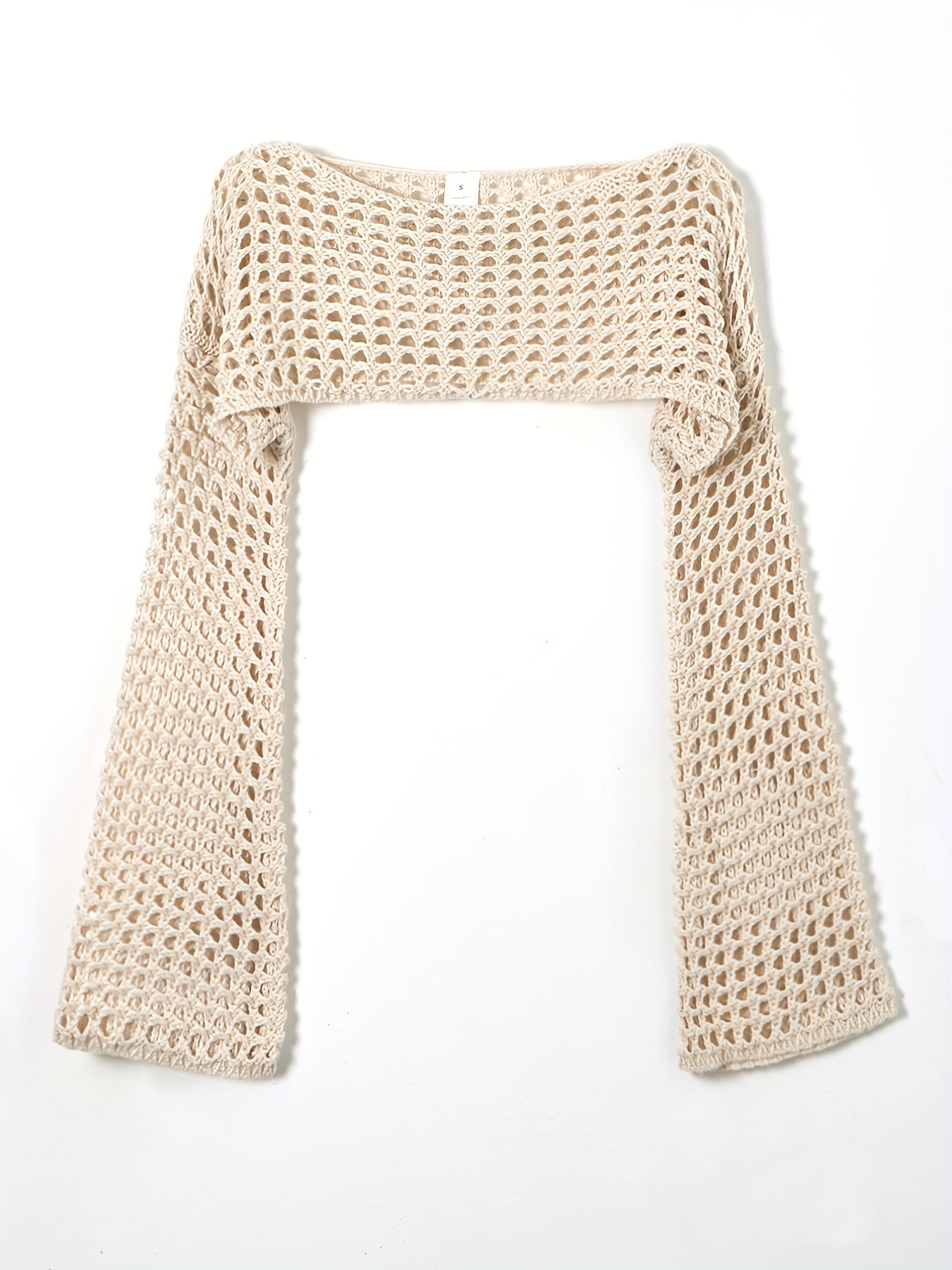 Y2K Crochet Cropped Knit Sweater Crew Neck Flared Sleeve
