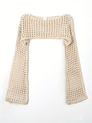 Y2K Crochet Cropped Knit Sweater Crew Neck Flared Sleeve