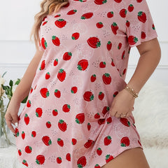 Strawberry Print Short Sleeve Nightdress
