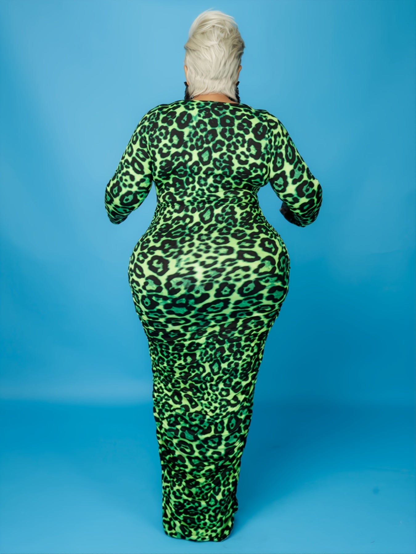 Leopard Print Square Neck Bodycon Dress Plus Size
