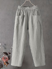  Solid Elastic Waist Straight Leg Pants