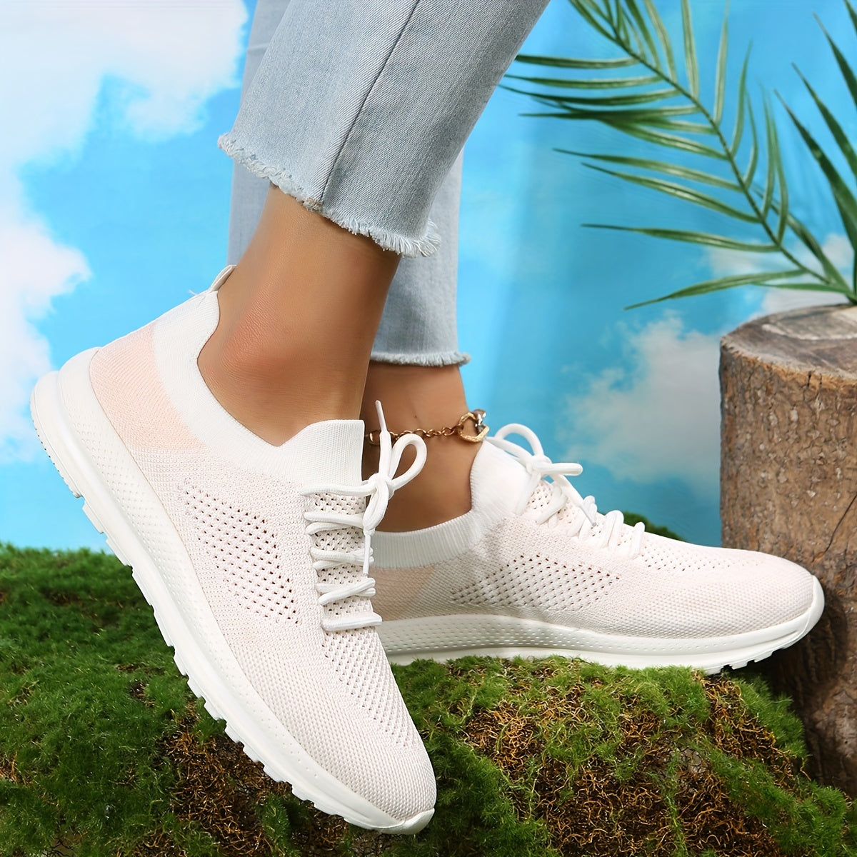 Women's Breathable Knit Sneakers Lightweight Lace Up Shoes