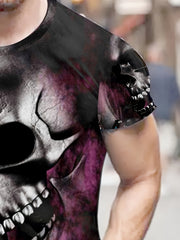 Skull 3D Pattern Print Men's Short Sleeve Graphic Tee