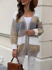  Colorblock Open Front Cardigan