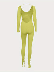 Open Back Flare Leg Jumpsuit Sexy Squared Neck