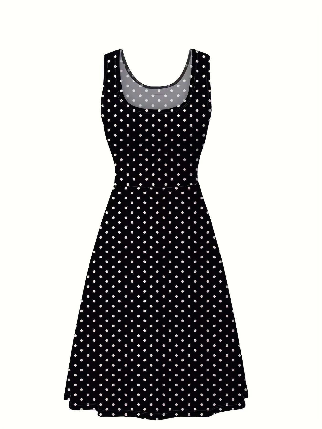  Polka Dot Tank Dress Round Neck Stretch