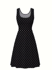  Polka Dot Tank Dress Round Neck Stretch