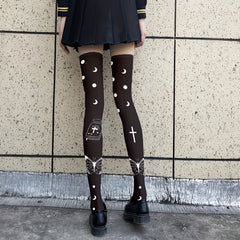 Butterfly & Spider Print Over The Knee Socks Halloween Party Stockings