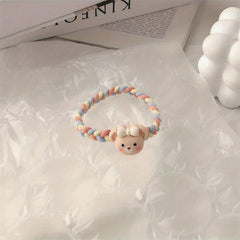 Cartoon Animal Hair Tie Two Tone Braided Hair Rope Elastic Hair Accessories