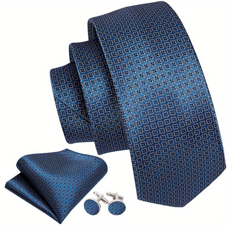 Classic Men's Ties Striped Plaid Necktie Handkerchief Cufflinks