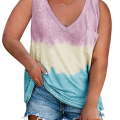  Tie Dye Print V Neck Tank Tops Women's Plus