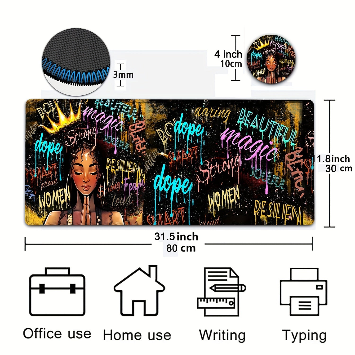 XL Mouse Pad 31.5x11.8" Non-Slip Rubber Keyboard Pad Coasters Set 3mm Thick