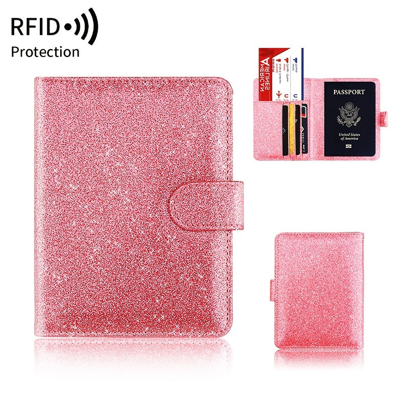 RFID Blocking Pink Bling Passport Holder Card Organizer Wallet