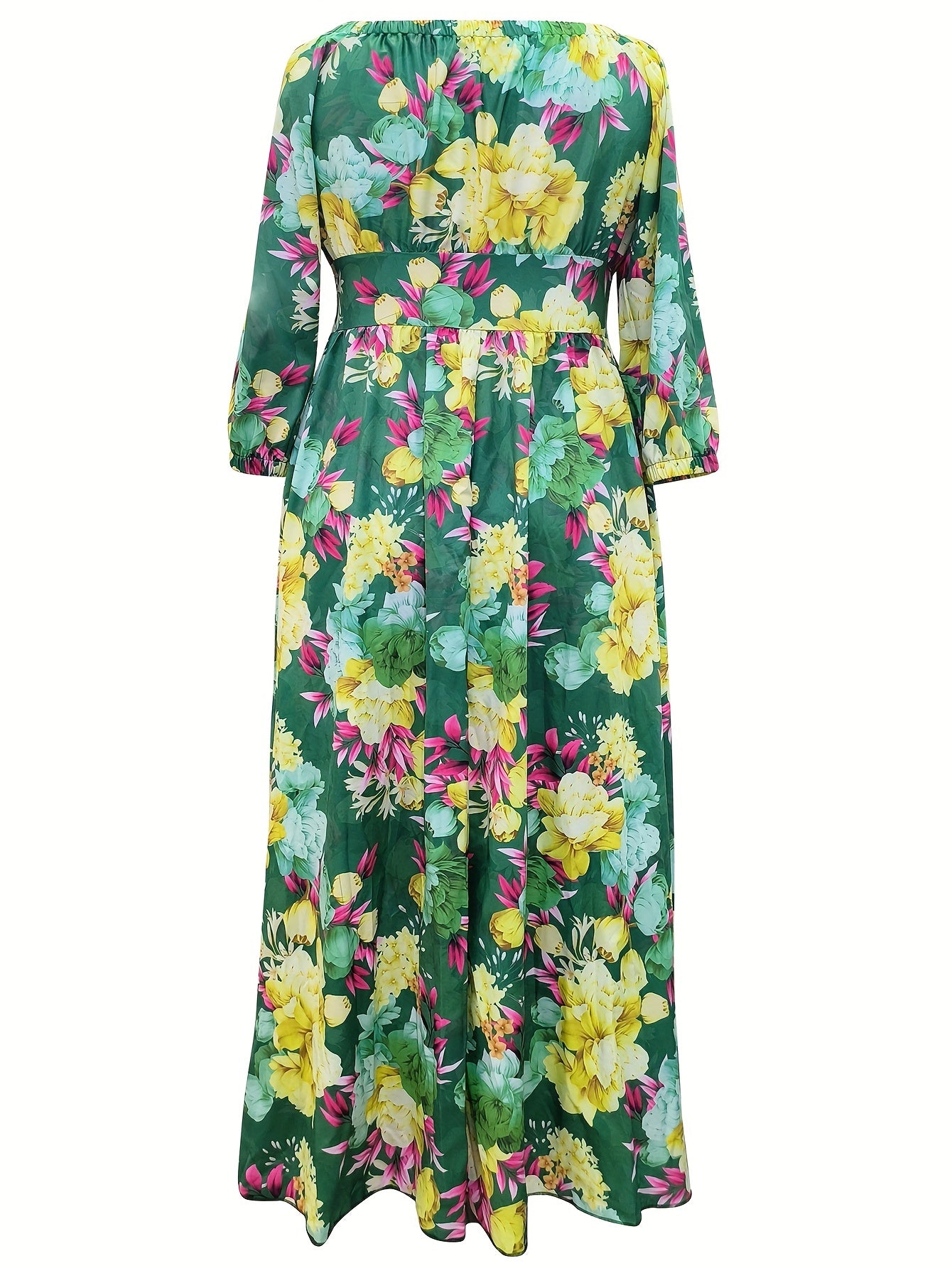 Floral Print Off Shoulder Boho Dress V Neck Thigh Slit