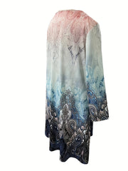  Boho Dress Women's Plus Paisley Print Long Sleeve V Neck Tee Dress