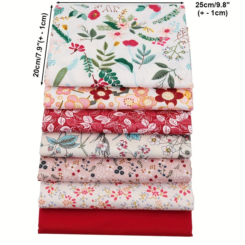 7pcs Red Series 2 Printed Fabric Patchwork Cloth Doll DIY Sewing Quil