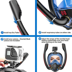 Full Face Snorkel Mask Double Tube Set Snorkeling Gear for Adults Youth Kids