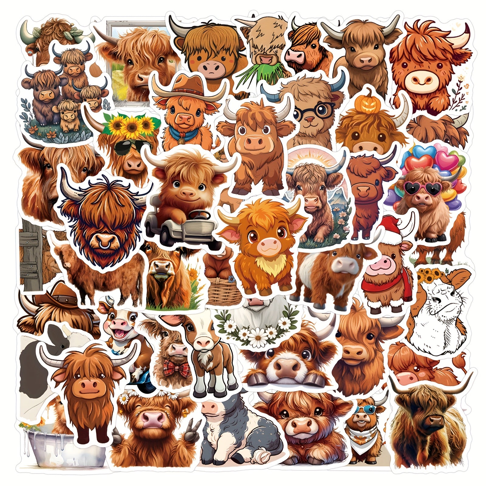 55pcs Cow Sticker for Stationery Cup Laptop Suitcases Refrigerator
