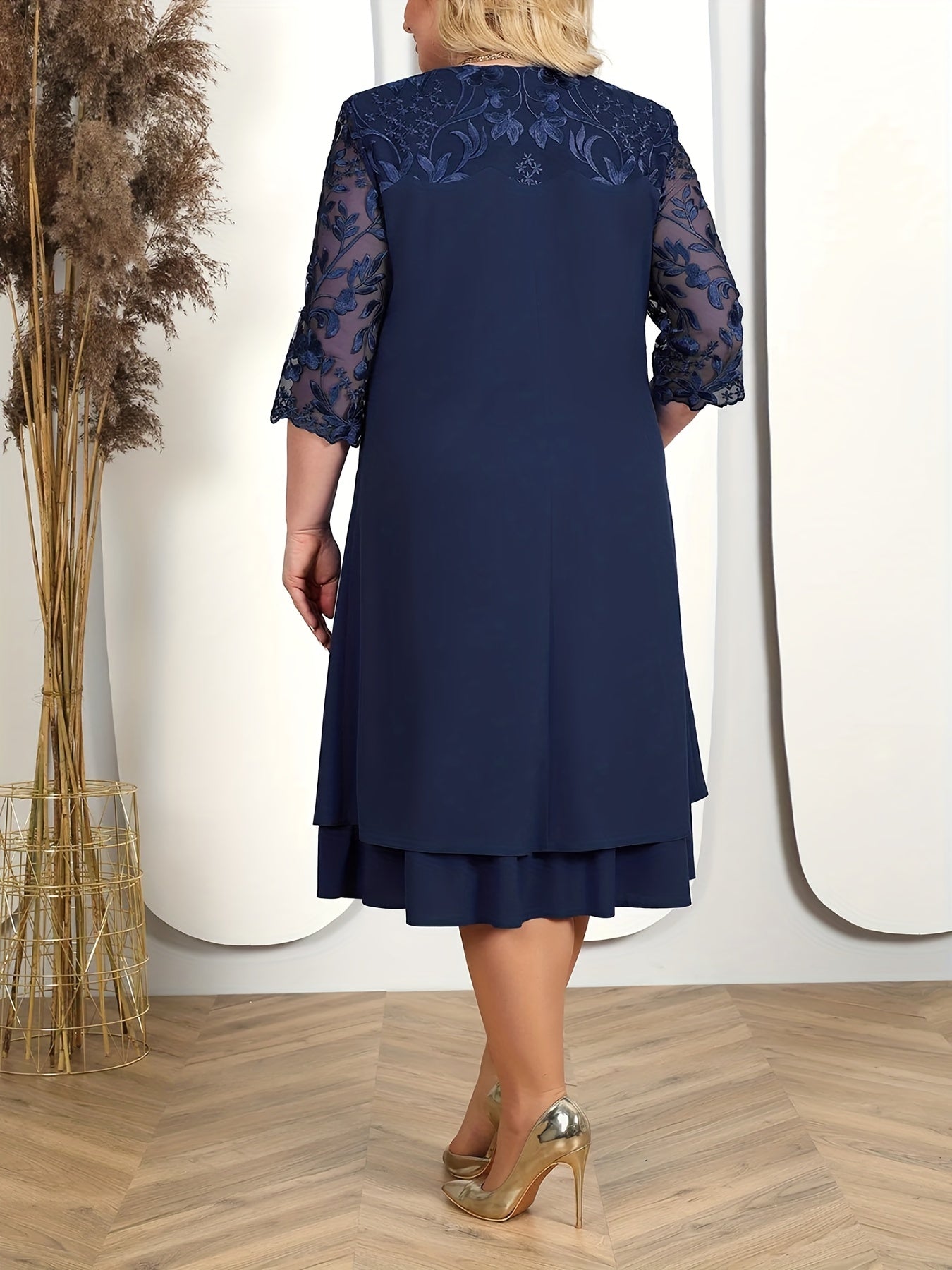  Casual Dress Lace Half Sleeve Layered Dre